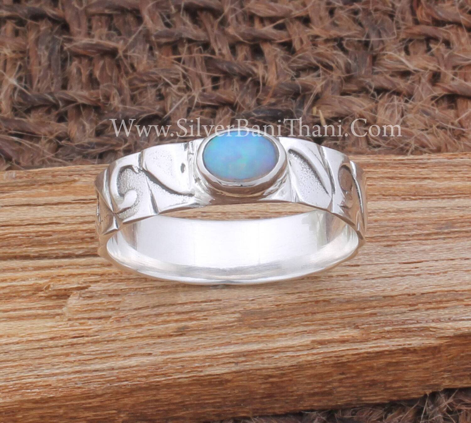 Ethiopian Opal Oval Gemstone Silver Ring 925 Sterling Solid Silver Oval Ring Handmade October Birthstone Ring Flower Carved Gift For Women