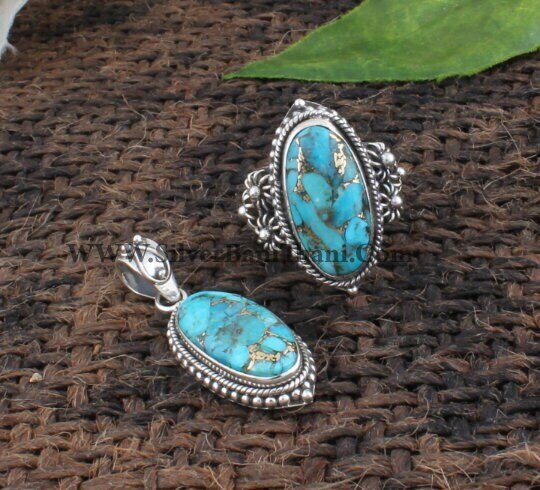 Blue Copper Turquoise Gemstone Ring | 925 Sterling Silver Oval Stone Pendant | Designer Handmade Jewelry | Women Wedding Jewelry | Gift Idea