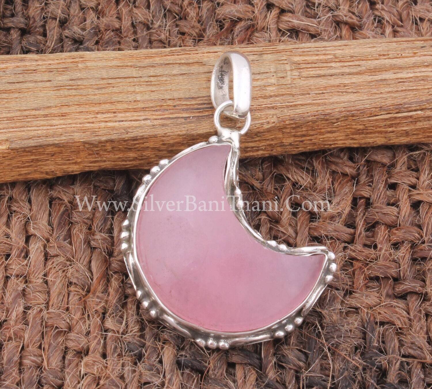 925 Sterling Silver Pink Jade Gemstone Pendant | Pink Jade Crescent Moon Gemstone Pendant Necklace | Women Designer Jewelry | Gift For Women
