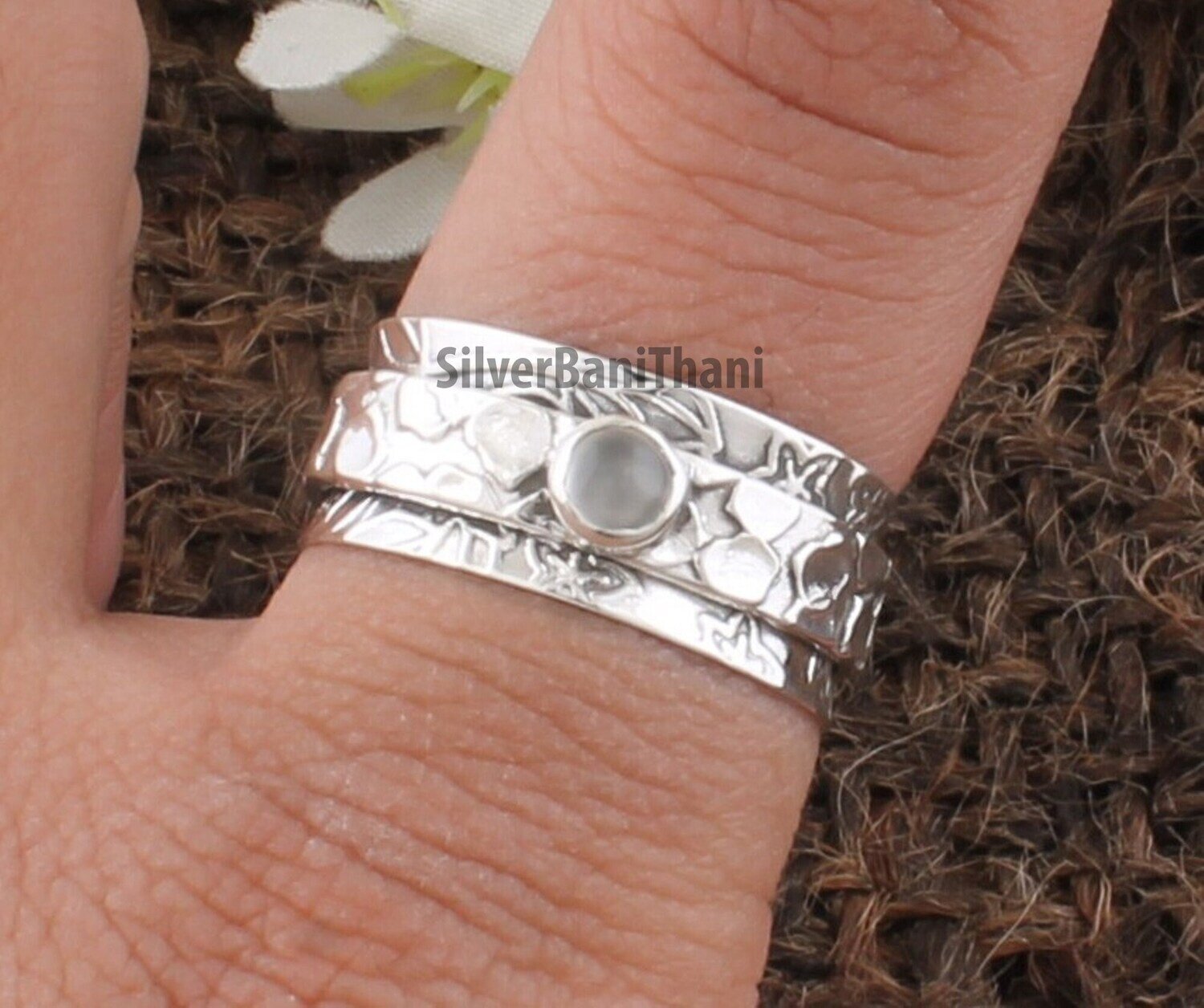 Designer Carved Silver White Moonstone Spinner Ring | 925 Sterling Silver Handmade Meditation Ring | Women Jewelry | Valentine's Day Gift