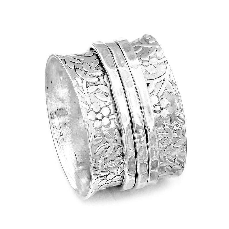 925 Sterling Silver Flower Spinner Ring | Designer Handmade Silver Worry Meditation Ring | Women Jewelry | Bridal Wedding Rings | Gift Idea