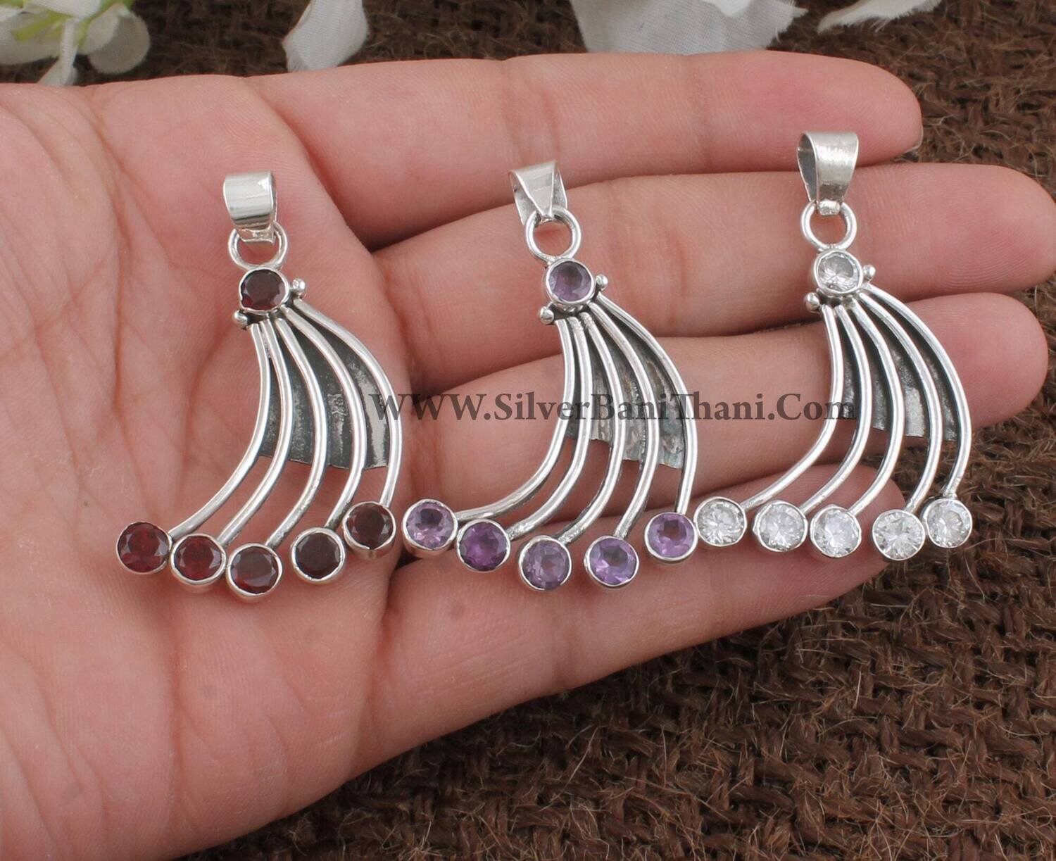 Five Layered Multi Gemstone Silver Pendant Necklace | 925 Sterling Silver Round Stone Pendants | Handmade Round Stone Jewelry | Gift For Her