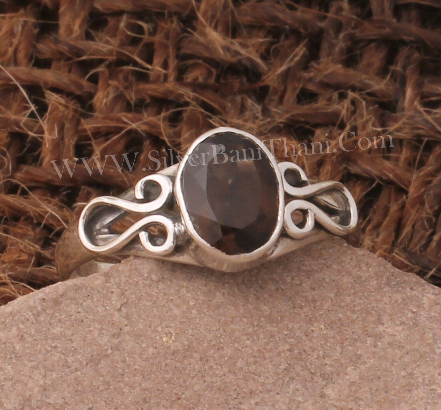 Designer Smoky Quartz Solid 925 Sterling Silver Ring For Her | Handmade Smoky Quartz Oval Cut Silver Ring Wedding Anniversary Gift For Women