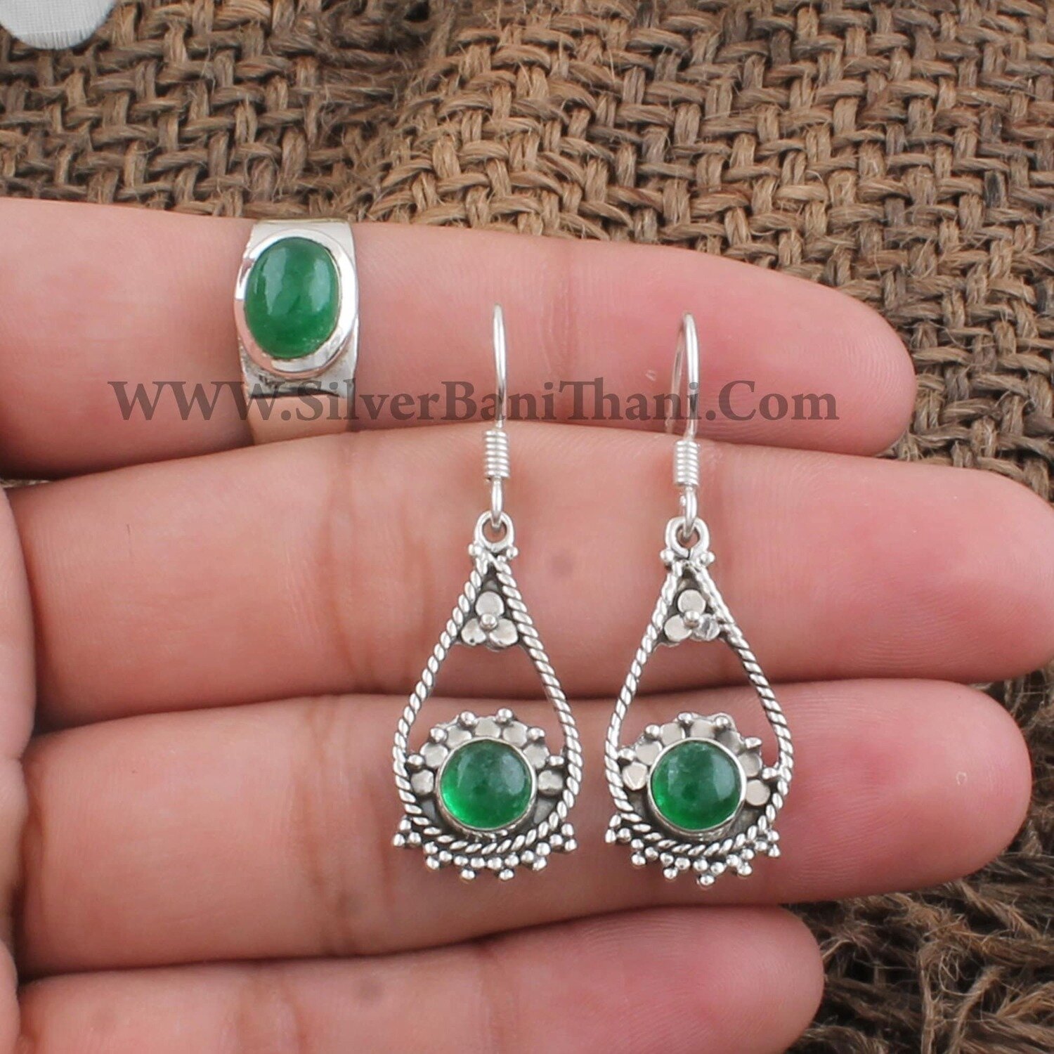 Green Jade Gemstone Silver Jewelry Set | 925 Sterling Silver Green Jade Gemstone Jewelry Set For Women | Bridal Wedding Jewelry Gift