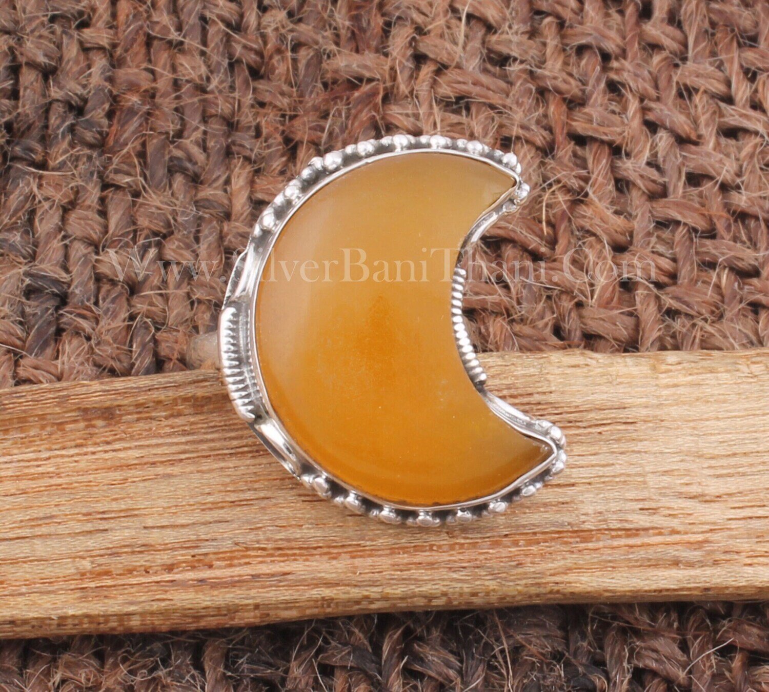 Yellow Jade Gemstone Silver Ring | 925 Sterling Silver Smooth Gemstone Ring | Handmade Crescent Moon Shape Silver Ring | Mother's Day Gift