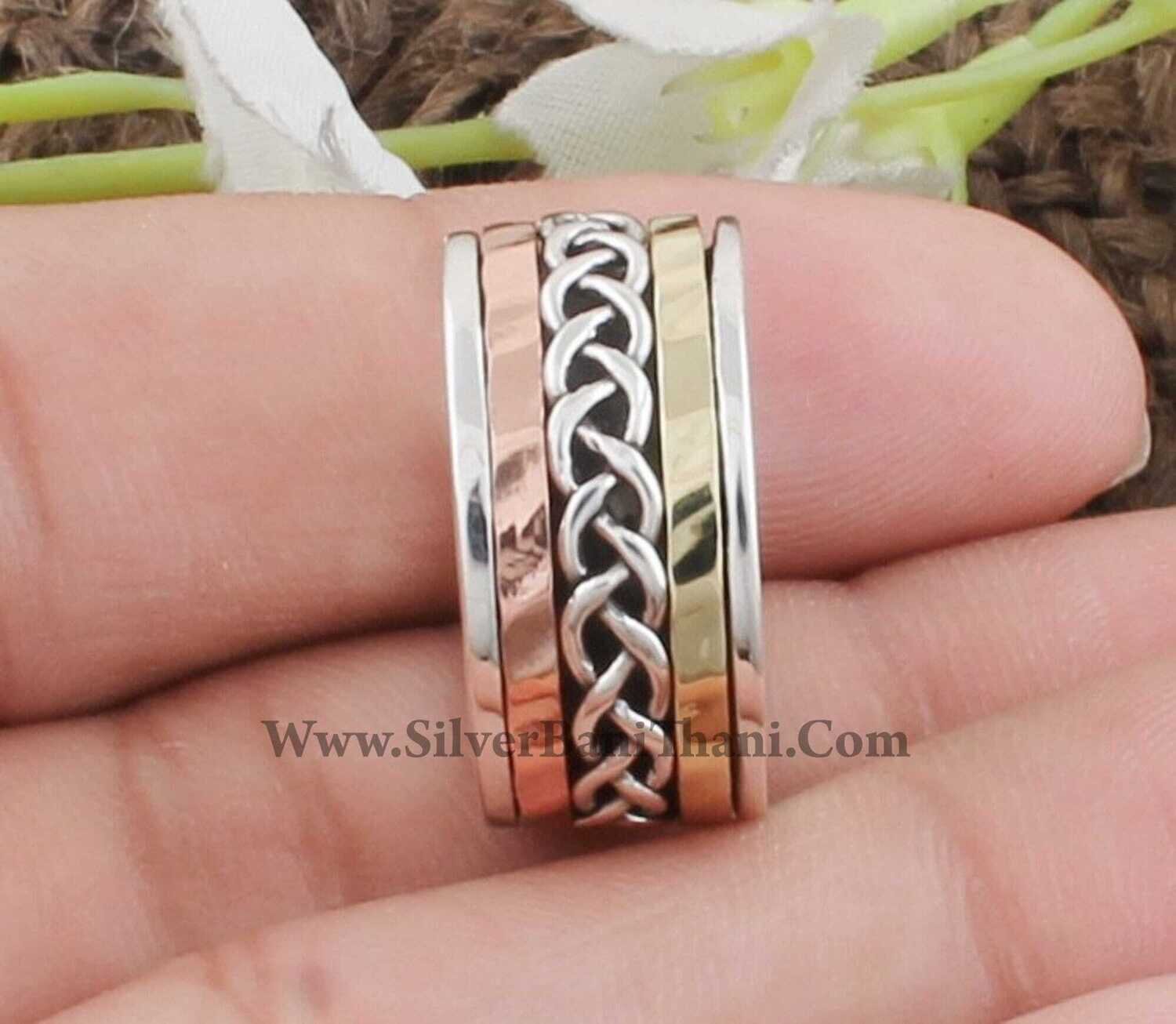 Spinner Ring, Three Tone Band Ring, Handmade Band Ring,  Spinner Ring, Antique Silver Band Ring, 925 Sterling Silver Ring Thumb Ring2022Etsy