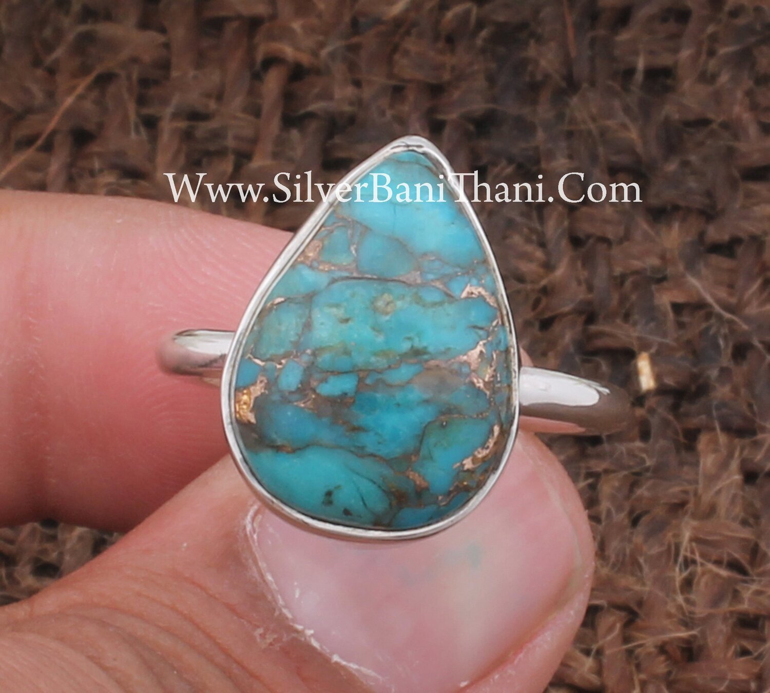 Blue Copper Turquoise Pear Gemstone Silver Ring 925 Sterling Solid Designer Handmade Silver Gemstone Ring Handmade Antique Silver Ring Gift