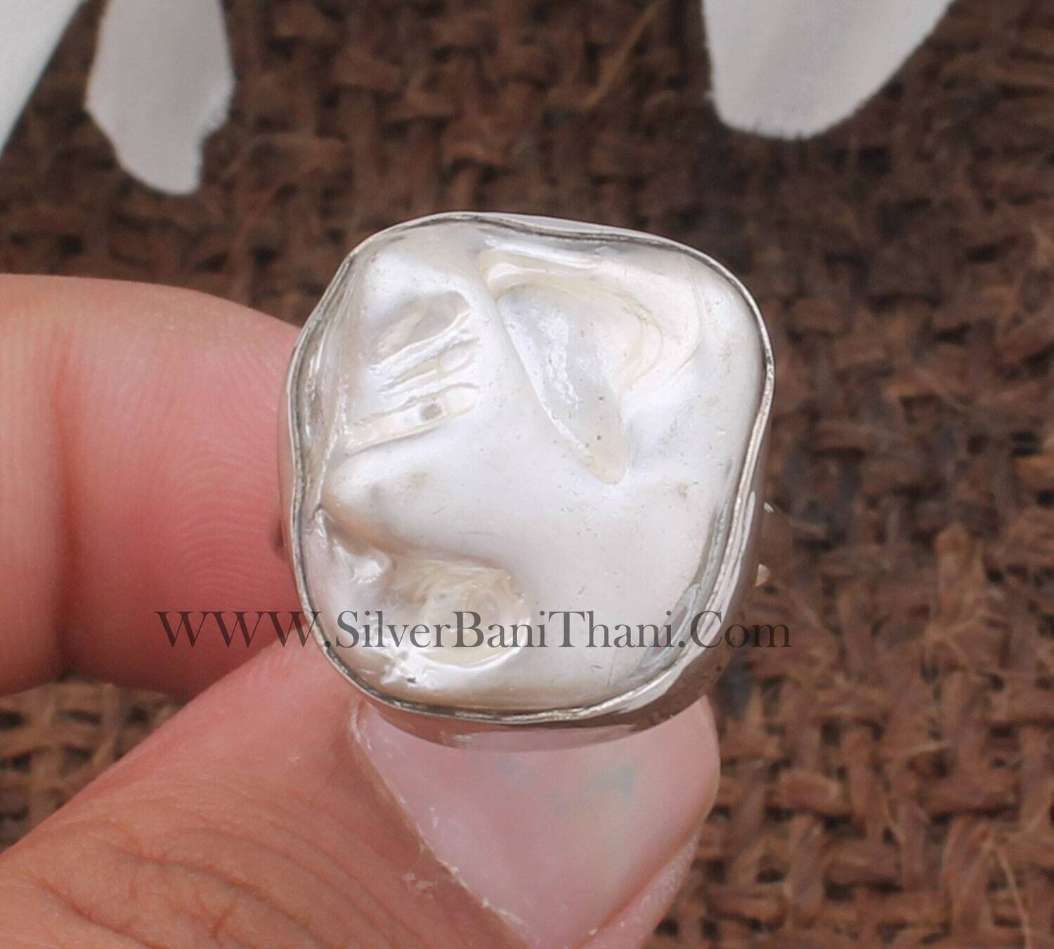 Pearl Silver Ring 925 Sterling Solid Silver Pearl Silver Ring Handmade Raw Stone Ring Bridal Jewelry Rings Women Silver Jewelry Gift For Her