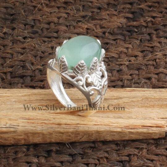 Amazing Prehnite Gemstone Ring-Solid Silver Ring-Green Oval Stone Cabochon Ring-Leaf Design Silver Ring-925 Sterling Silver Ring-Etsy Cyber