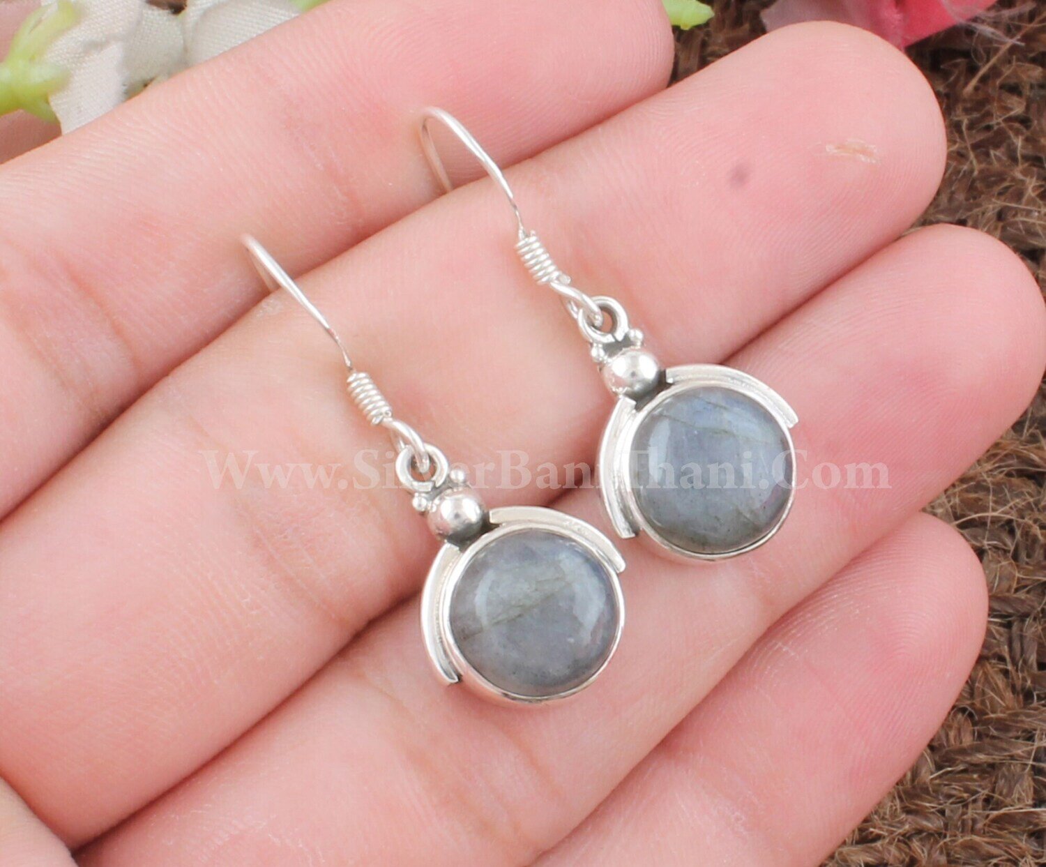 Labradorite Gemstone Silver Earrings | 925 Sterling Silver Round Gemstone Silver Earrings | Handmade Wedding Jewelry For Women Gift