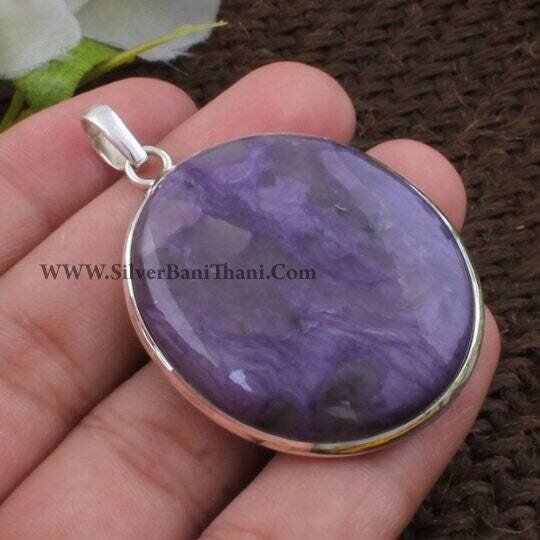 Cherolite Pendant Oval Cabochon Pendant 925 Sterling Solid Silver Pendant-Top Rare Cherolite Semi Precious Pendant-Long Oval Bride Pendant