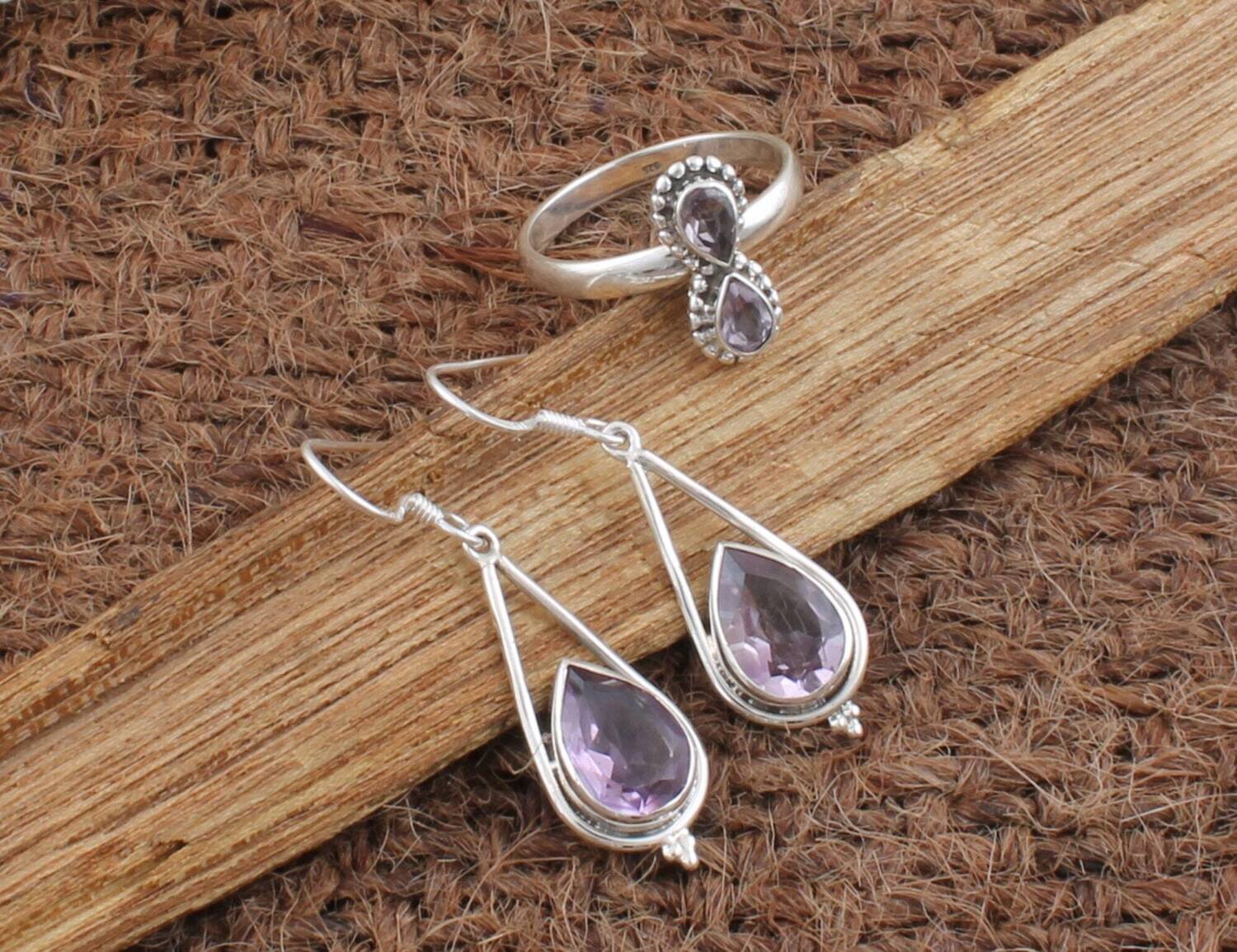 Amethyst Gemstone Silver Jewelry Set | 925 Sterling Silver Jewelry Set For Women | Present For Her | Handmade Wedding Jewelry | Gift