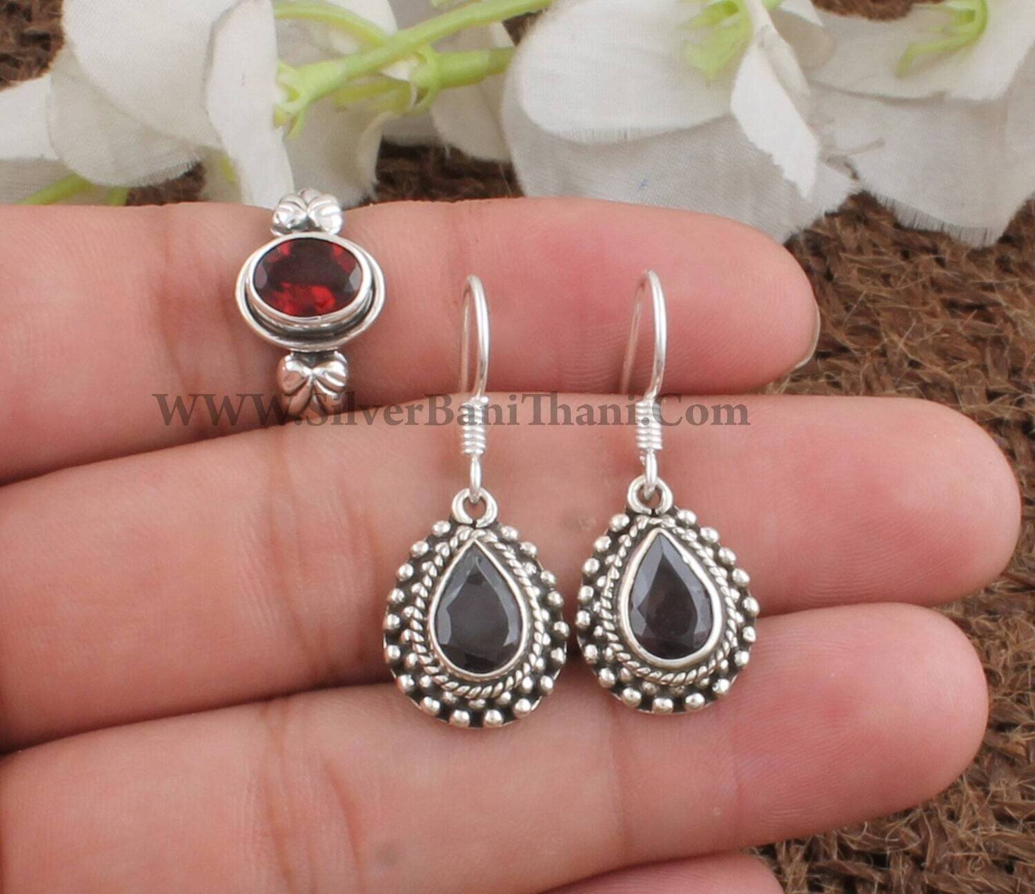 925 Sterling Silver Red Garnet Gemstone Jewelry Set | Wedding Jewelry Set | Bridal Jewelry Set | Bridesmaid Jewelry Set | Women Gift Idea