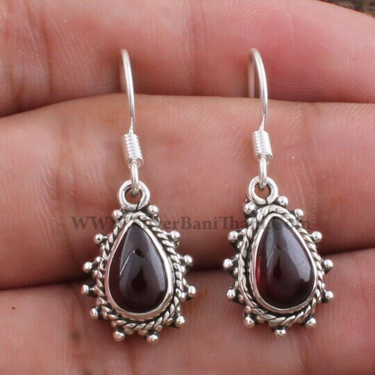Red Garnet Earring-Pear Design Silver Earring-Solid Silver Earring-Red Stone Semi Precious Silver Earring-Anniversary Gift Earring-Etsy2022
