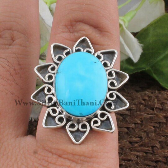 Turquoise Ring-Solid Silver Ring 925 Sterling Silver Ring-Middle Finger Sleeping Beauty Turquoise Everyday Use Ring-Bride Boho Silver Ring