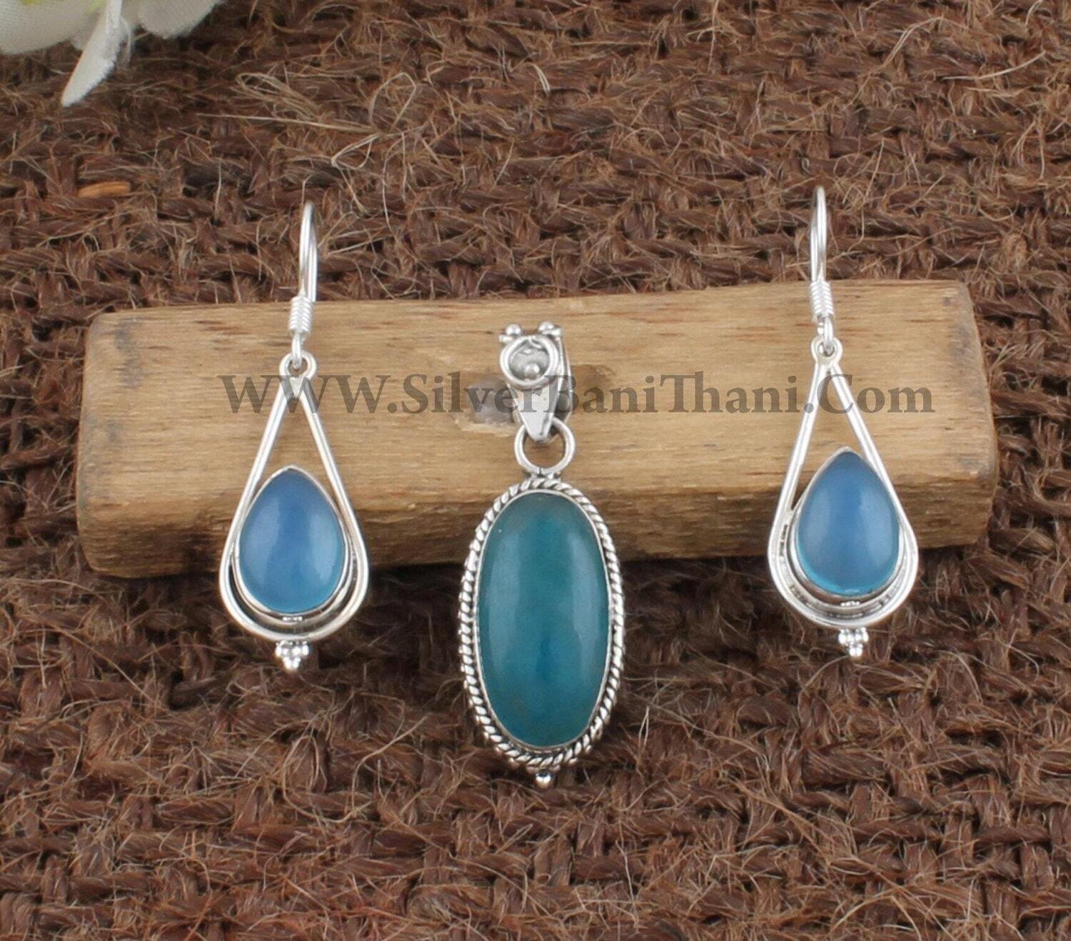 Blue Chalcedony Gemstone Silver Jewelry Set | 925 Sterling Silver Stone Jewelry Set For Women | Bridal Wedding Jewelry | Gift Idea