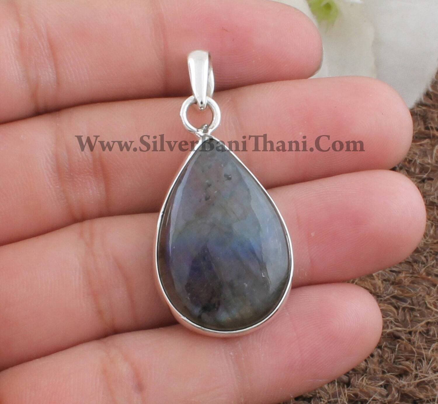 Labradorite Gemstone Pendant Necklace | 925 Sterling Silver Pear Shape Blue Flashy Gemstone Pendant | Women Designer Jewelry | Gift