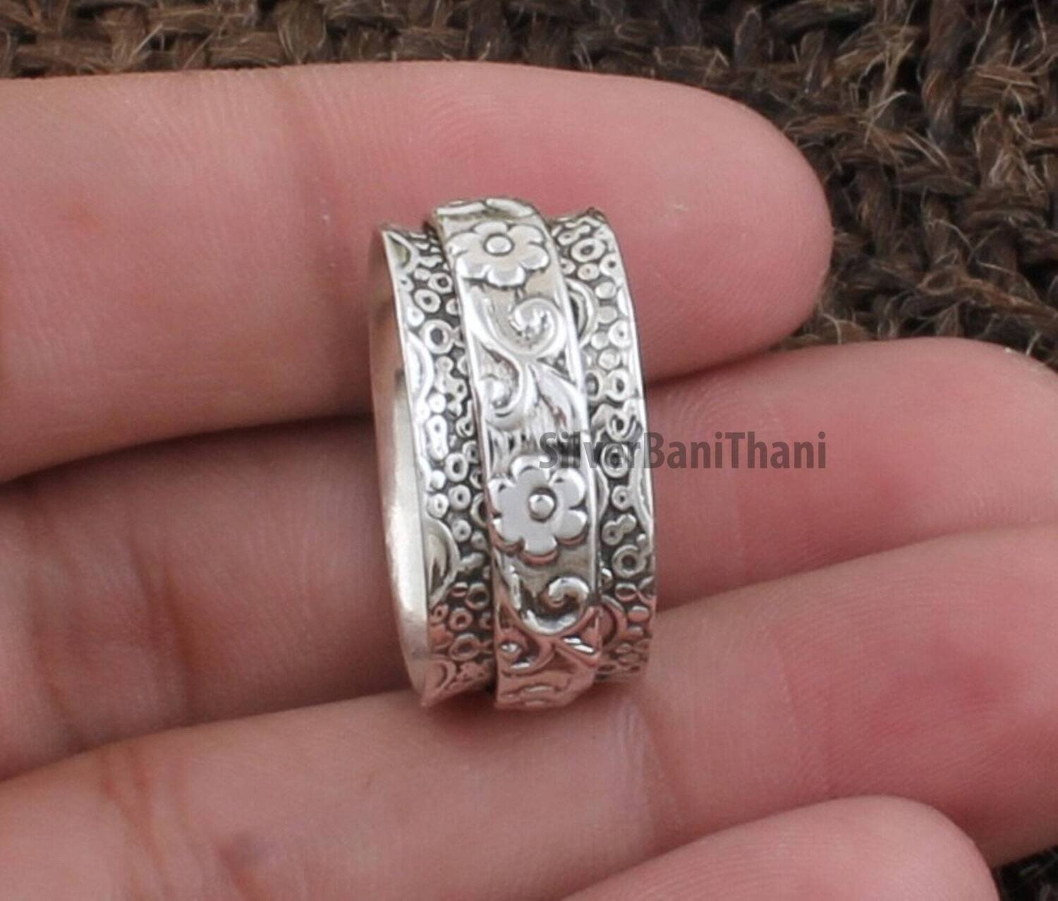 925 Sterling Silver Hand Carved Spinner Ring | Designer Handmade Silver Meditation Ring | Women Jewelry | Valentine's Day | Gift For Her2022