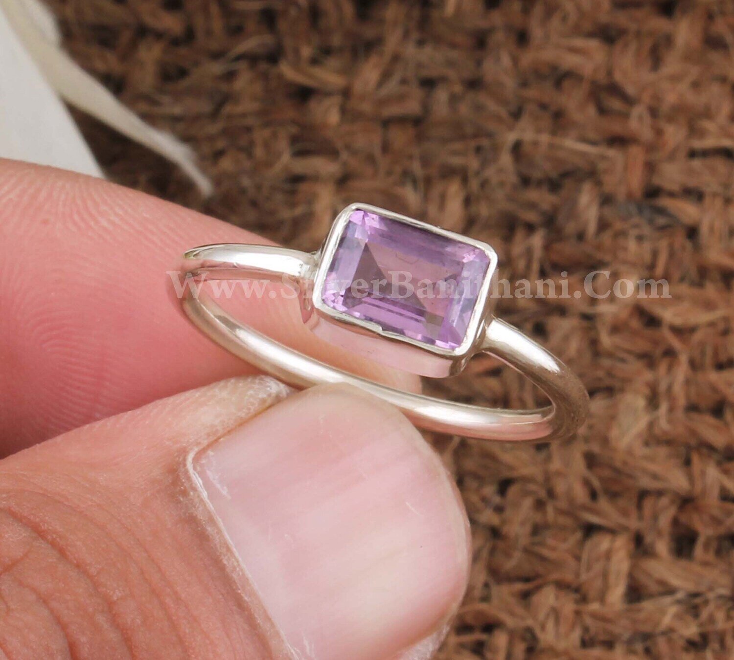 Amethyst Gemstone Silver Ring | 925 Sterling Solid Silver Ring | Bar Shape Gemstone Ring | Handmade Silver Ring | Everyday Jewelry Gift2022
