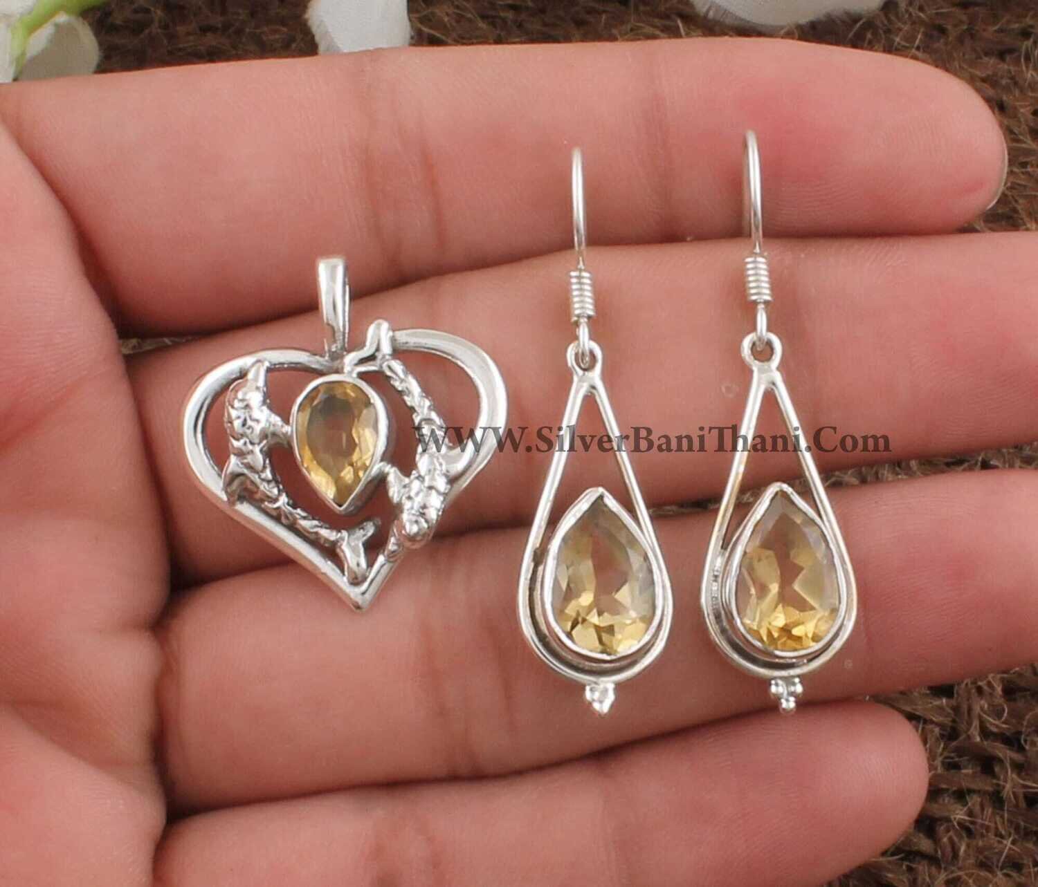 Citrine Gemstone Silver Jewelry Set | 925 Sterling Silver Faceted Cut Stone Jewelry Set | Handmade Women Bridal Jewelry | Gift Idea