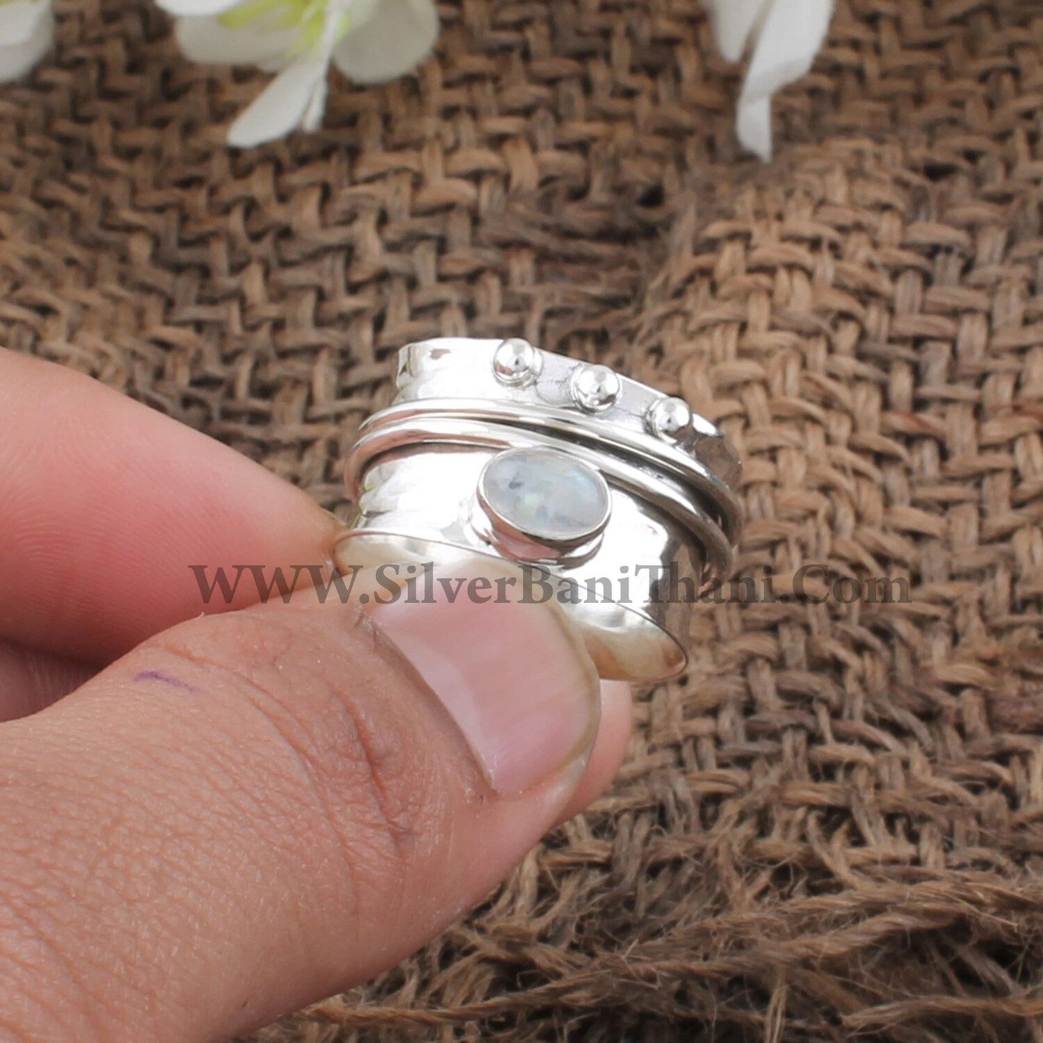 Natural Rainbow Moonstone Silver Spinner Ring | 925 Sterling Silver Oval Shape Gemstone Ring | Designer Handmade Band Ring | Thumb Ring Gift