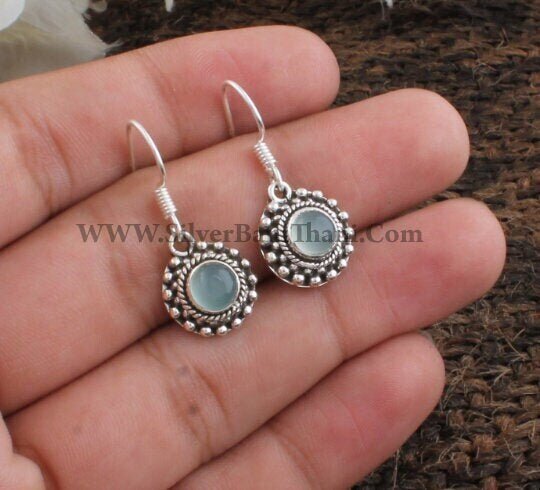 Prehnite Gemstone Earring-Oval Stone With Balls Design Silver Earring-Solid Silver Earring-Handmade Earring-Wedding-Designer-Minimalist-Boho