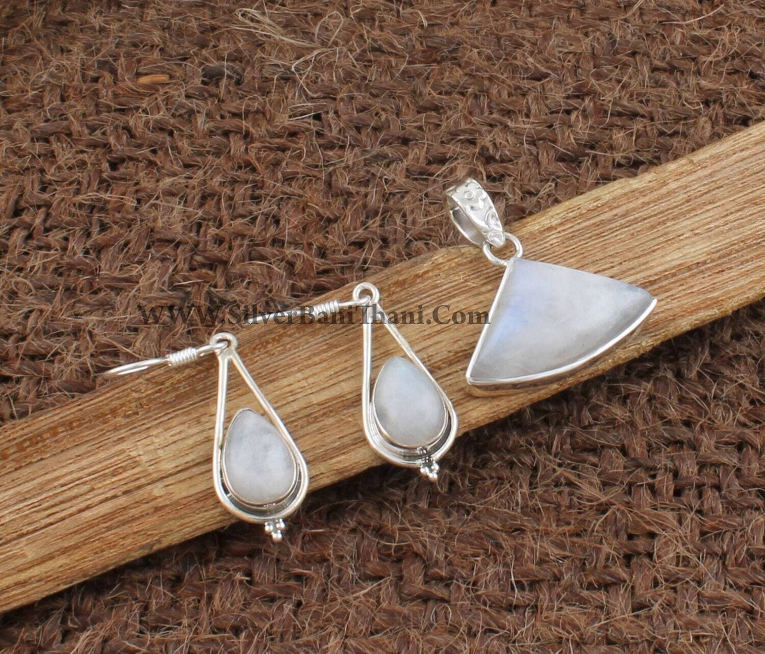 Rainbow Moonstone Silver Jewelry Set | 925 Sterling Silver Smooth Stone Earrings &amp; Pendant | Boho Jewelry | Bridal Wedding Jewelry