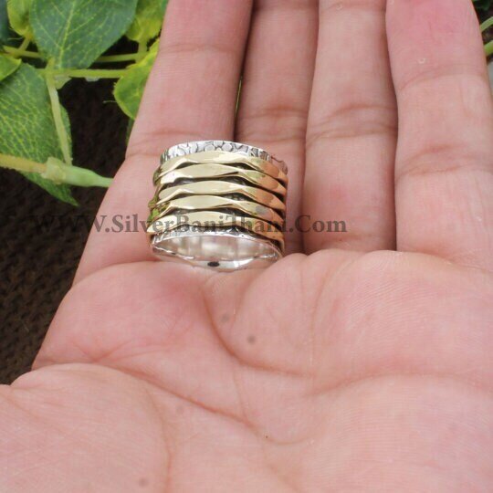 Spinner Ring, Two Tone Band Ring, Handmade Band Ring, Antique Spinner Ring, Antique Silver Band Ring, 925 Sterling Silver Ring Thumb Ring