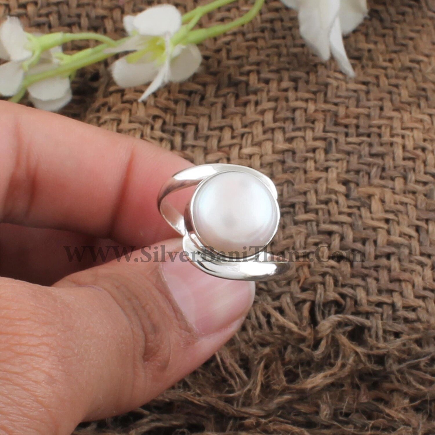Designer Round Shape Gemstone Ring | 925 Sterling Silver Smooth Pearl Stone Ring | Handmade Bridesmaid Ring | Bridal Wedding Jewelry | Gift