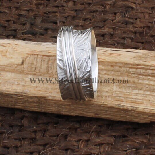 Spinner Ring-Band Ring-925 Sterling Solid Sliver Ring-Thumb Boho Ring-Three Wear Spinner Ring-Boho Solid Silver Ring-9 MM Width Spinner Ring