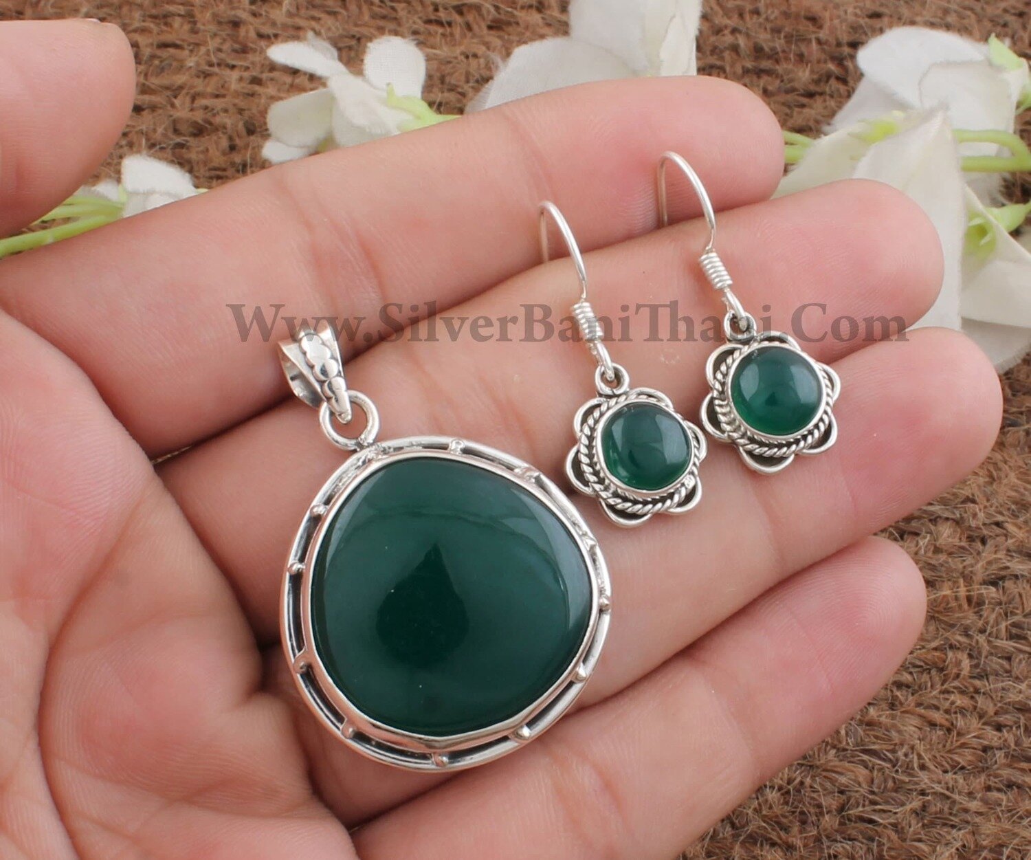 925 Sterling Silver Green Onyx Gemstone Jewelry Set |  Green Onyx Gemstone Silver Jewelry Set For Women | Bridal Wedding Jewelry Gift