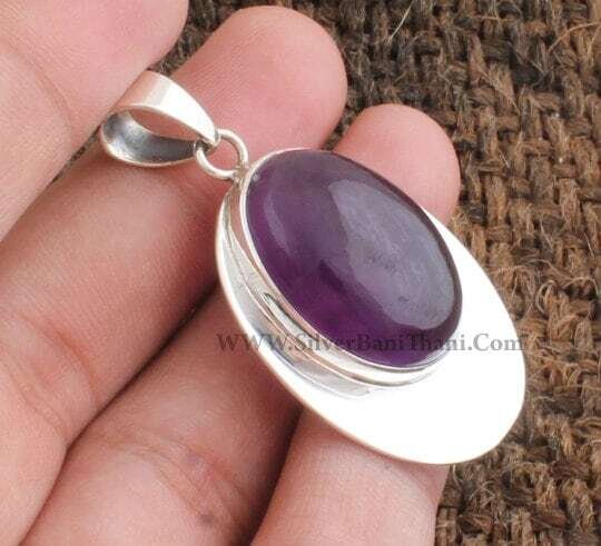 Amethyst Pendant Cabochon Stone Pendant Daily Used Pendant Solid Silver Pendant Semi Precious Purple Stone Pendant Gemstone jewelry2022Etsy