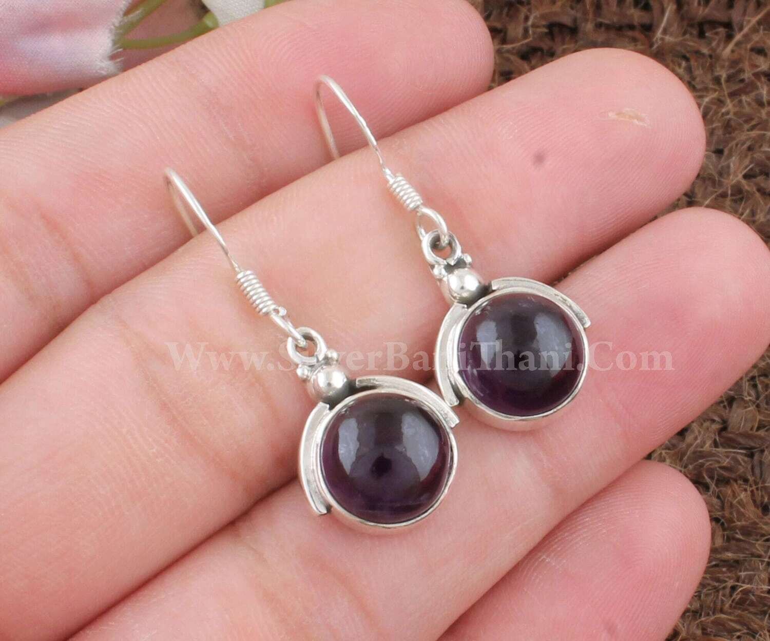 925 Sterling Solid Silver  Red Garnet Silver Earrings | Designer Oval Shape Stone Earrings | January Birthstone | Women For Gift Idea