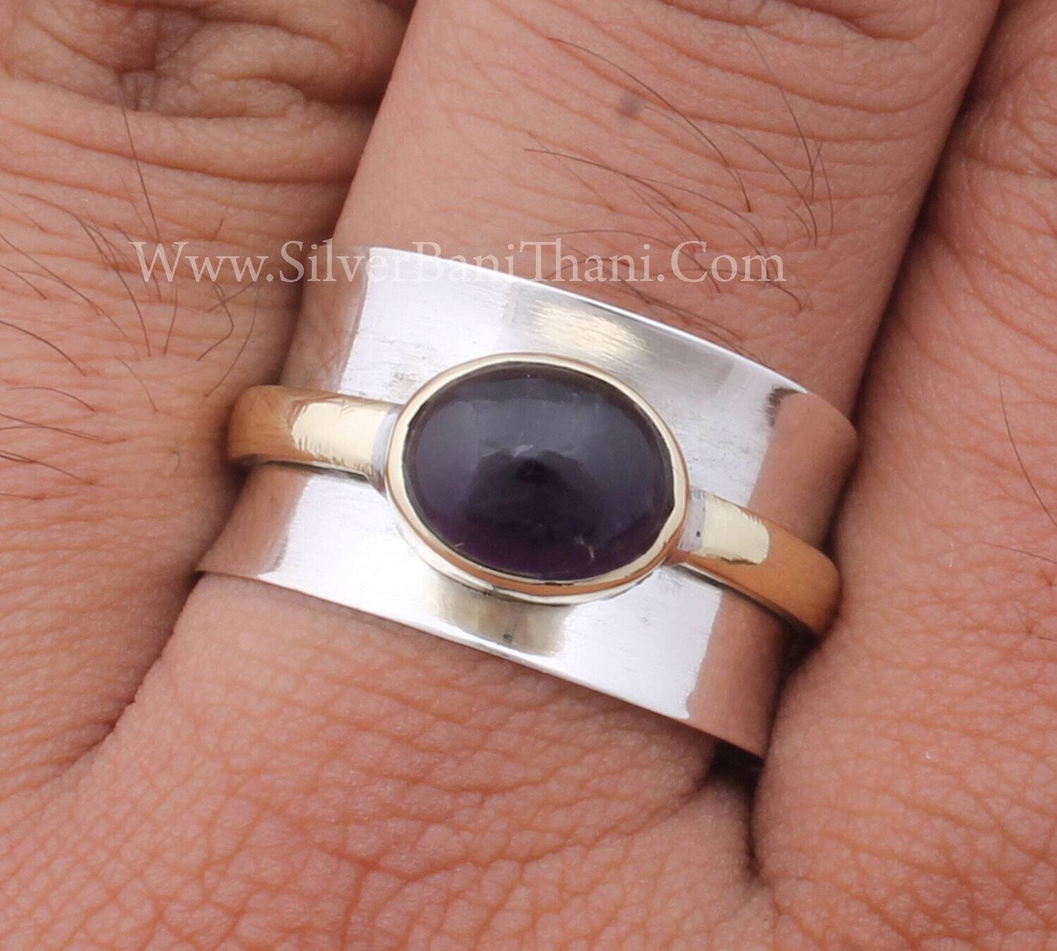 Black Onyx Silver Spinner Ring 925 Sterling Silver Black Onyx Spin One Wide Silver Band Ring Two Tone Spinner Ring Meditation Ring Gift2022