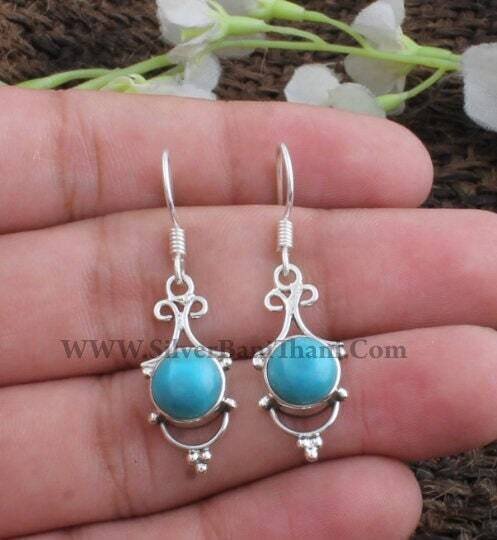 Turquoise Earring-Designer Silver Earring-925 Sterling Silver Earring-Oval Cabochon Stone Earring-Birthday Gift Earring-Gemstone Healing2022