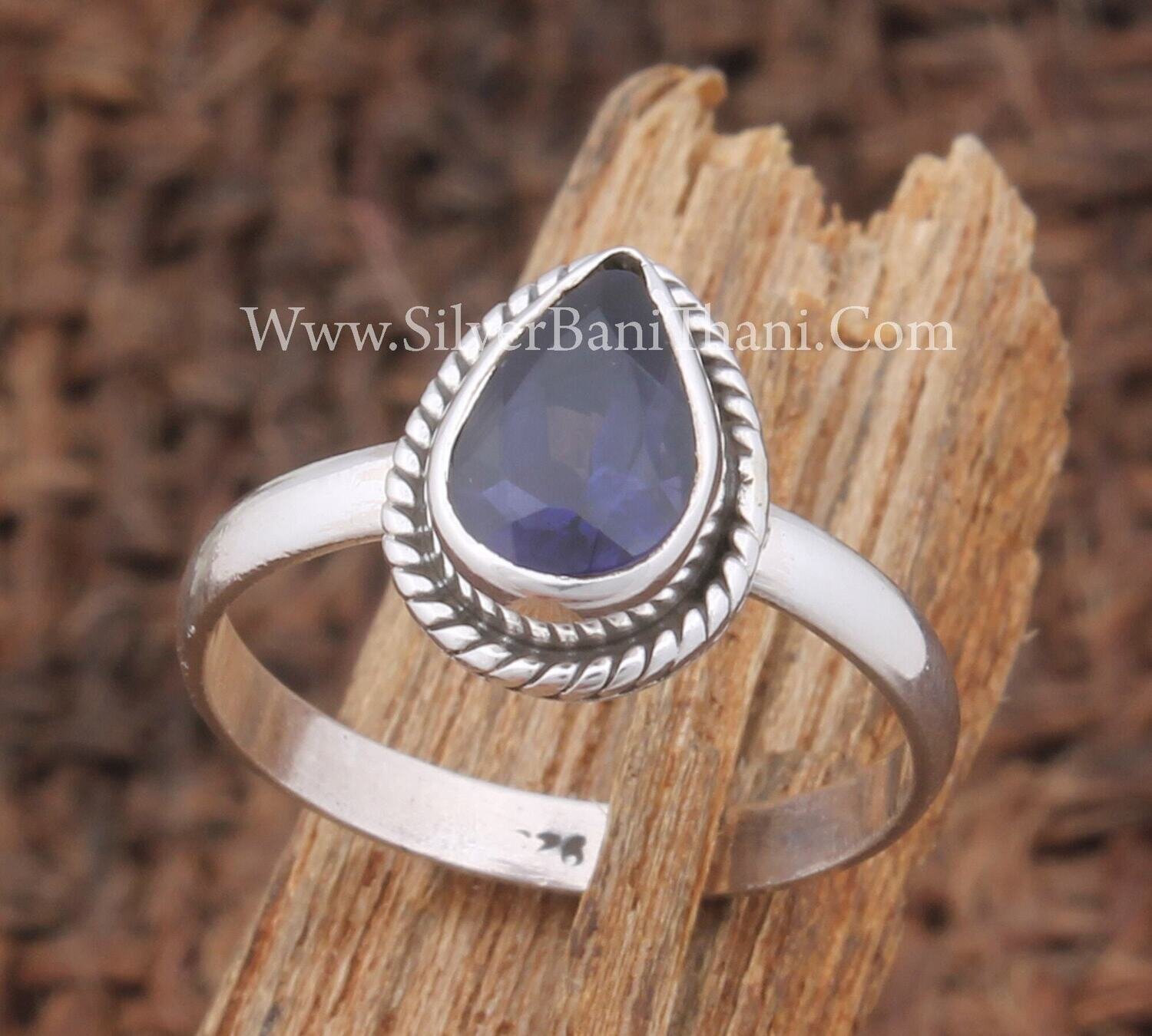 Iolite Gemstone Silver Ring 925 Sterling Silver Pear Cut Stone Ring Iolite Jewelry Designer Handmade Bridesmaid Ring Birthday Jewelry Gift