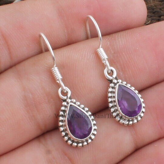 Amethyst Gemstone Earring-Pear Shape Cut Stone Earring-925 Sterling Solid Silver Earring-Gemstone Healing Gift For Her Etsy Cyber2022Etsy