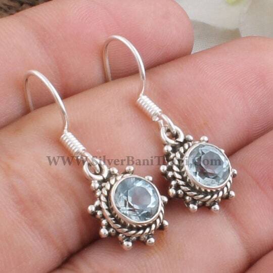 Blue Topaz Earring-Designer Silver Earring-Oval Cut Stone Silver Earring-Best Gift Item For Women's And Sister's-Boho Jewelry-Modern-Etsy