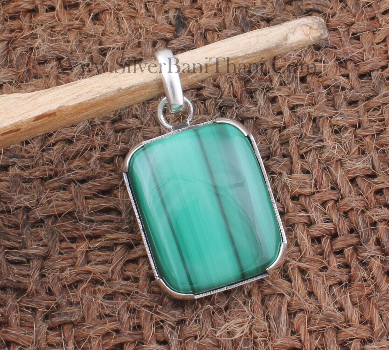 Elongated Cushion Gemstone Pendant |  Malachite Stone Necklace, Half Prong Set Pendant For Women, Authentic, Unique, Christmas gift