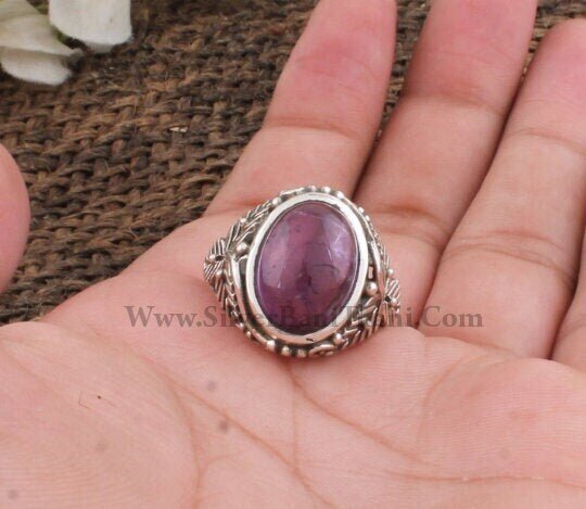 Top Quality Amethyst Ring - Three Leaf Design Silver Ring - Polished Silver Ring - Lovely Gemstone Ring - Amethyst Handcrafted - Christmas - Adorable