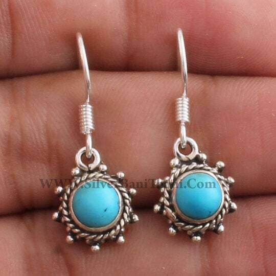 Oval Stone Earring Handmade Design Silver Earring Semi Precious Sleeping Beauty Turquoise Gemstone Earring Boho Jewelry Silveretsy Cyber2022