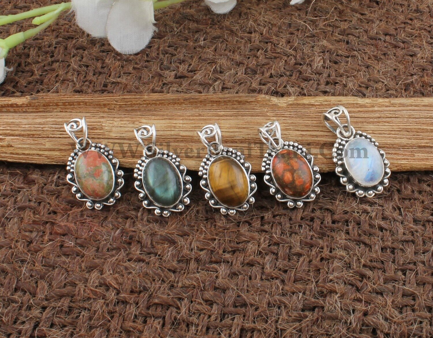 Multi Gemstone Necklace Pendants | 925 Sterling Silver Oval Stone Pendants | Design Handmade Pendants | Women Wedding Jewelry | Gift