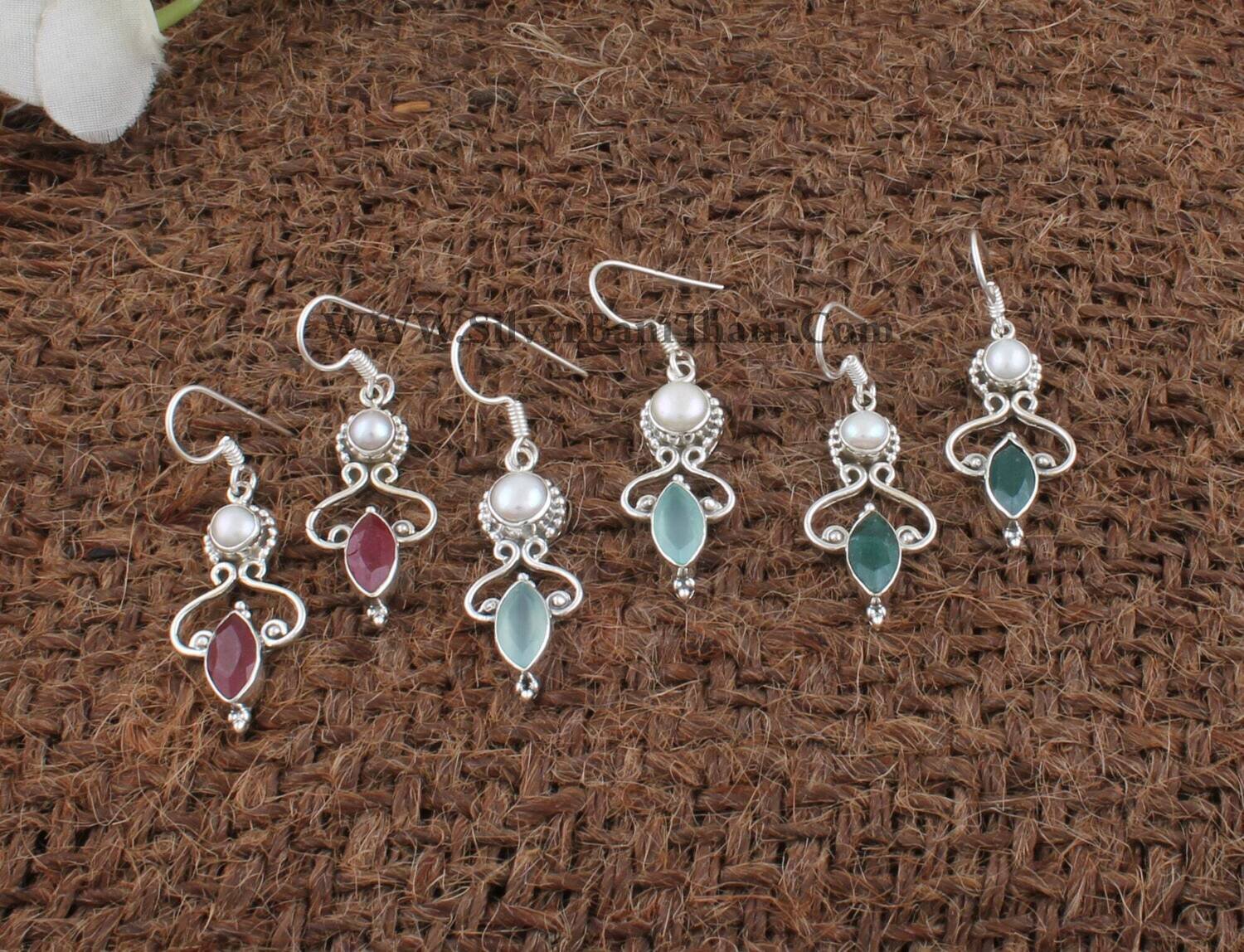 Multi Gemstone Silver Earrings | 925 Sterling Silver Designer Two Gemstone Earrings | Personalized Gift | Present For Her | Bridesmaid Gifts