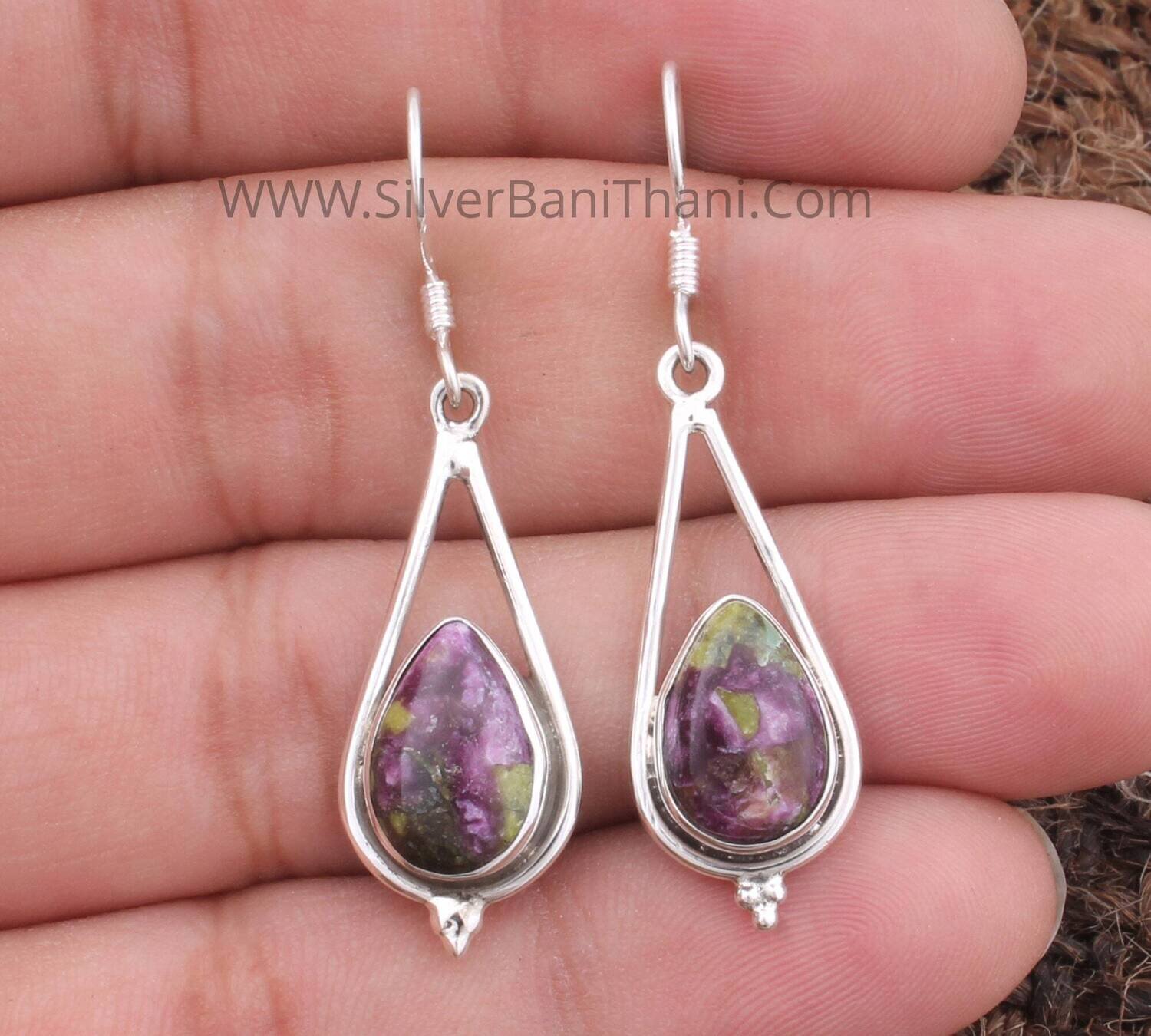 Ruby Zoisite Gemstone Silver Earrings | 925 Sterling Solid Silver Earrings | Designer Pear Gemstone Earrings | Handmade Women Earring Gift
