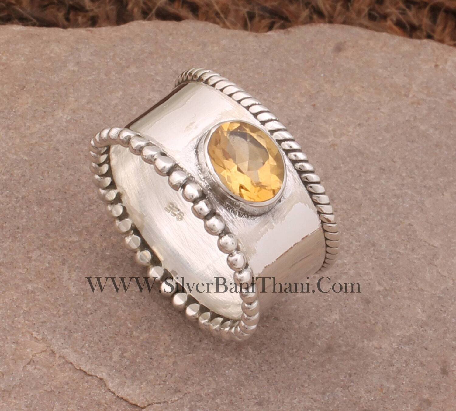 Dome Band Citrine Natural Gemstone Solid 925 Sterling Silver Ring Handmade Twisted Wire Dotted Band Ring Gift For Her Birthday Birthstone