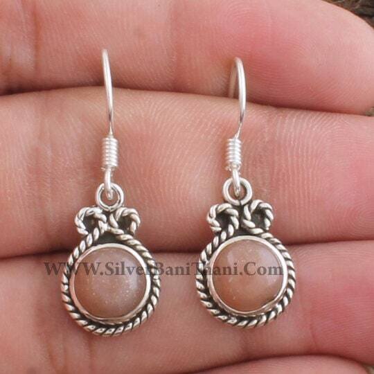 Peach Moonstone Earring - Oval Stone Earring - Handmade Earring - 925 Sterling Silver Earring - Layering Jewelry - Labour Day Gift Earring