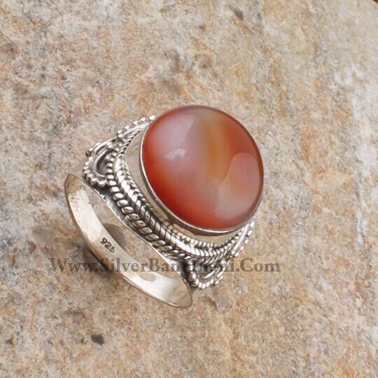 Red Onyx Ring-Solid Silver Ring 925 Sterling Silver Ring-Red Onyx Semi Precious Stone Ring-Middle Finger Cabochon Stone Ring-Engagement Ring