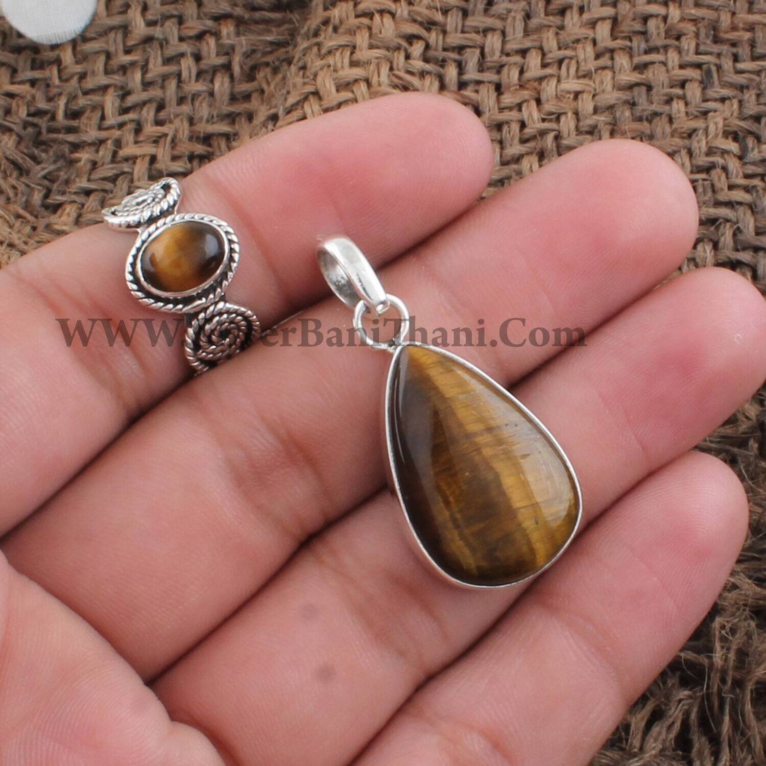 Tiger Eye Gemstone Silver Jewelry Set | 925 Sterling Silver Cabochon Stone Jewelry Set For Women | Bridal Wedding Jewelry Gift Idea