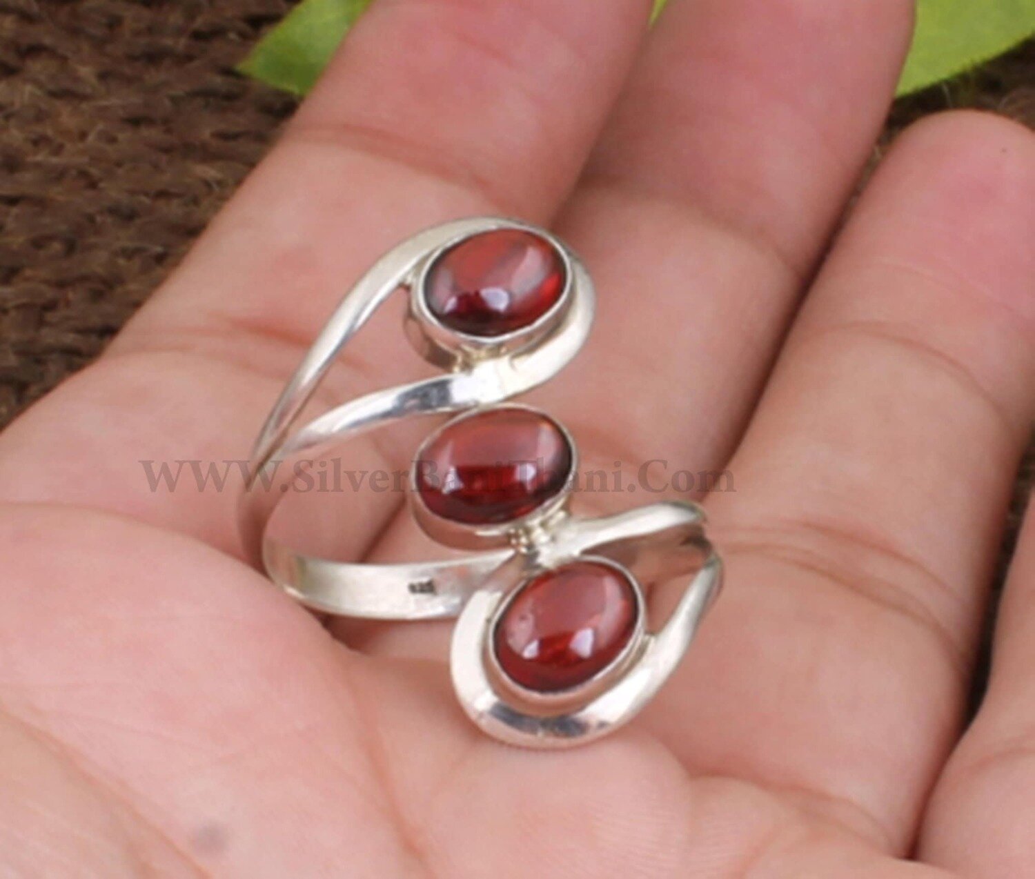 Red Garnet AAA+Quality Gemstone Ring, Three Stone Ring, Women Gifted Ring, Oval Stone Ring, 925 sterling Silver Ring, Best Gift Item Ring,