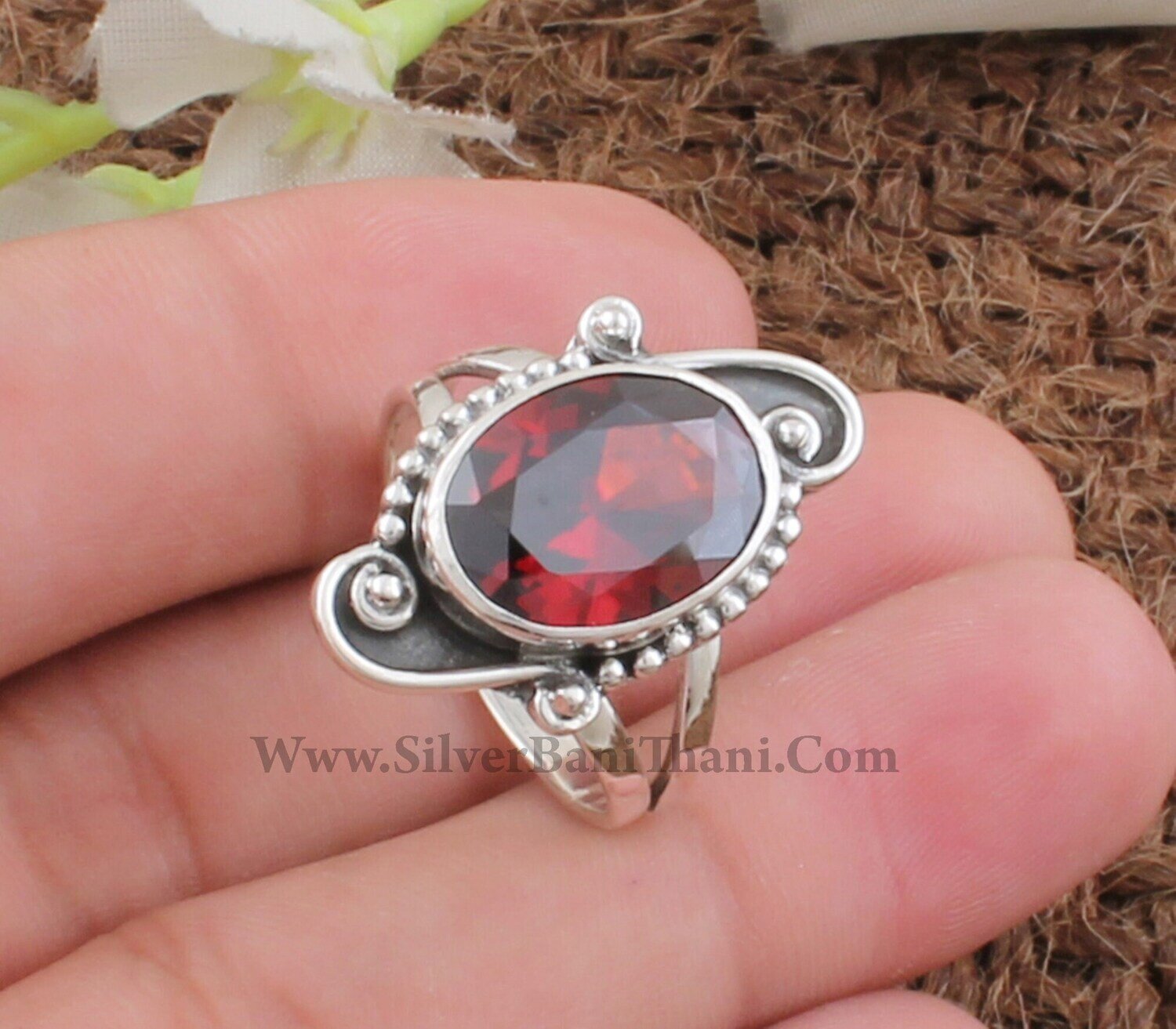 Red Cubic Zircon Oval Shape Gemstone Silver Ring | Solid 925 Sterling Silver Garnet Zircon Ring | Handmade Women Wedding Jewelry | Gift Idea